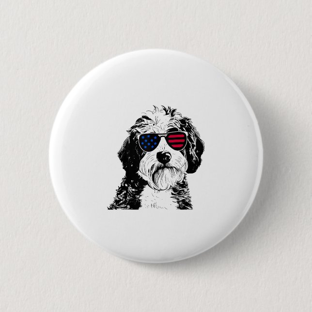 Aussiedoodle Dog 4. Juli USA Flagge Button (Vorderseite)