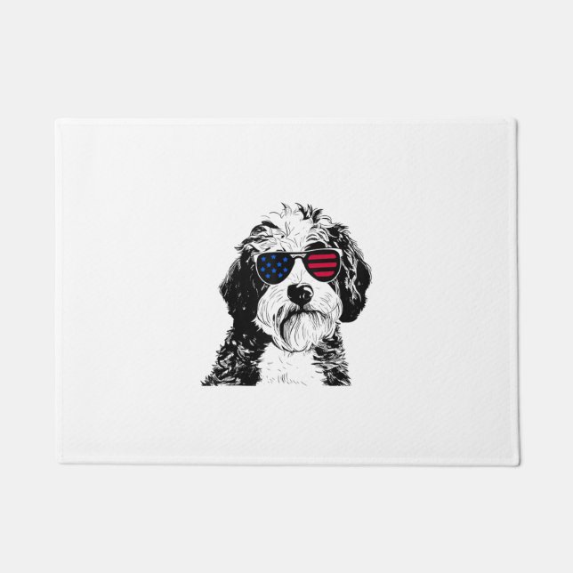 Aussiedoodle Dog 4. Juli USA Flagge Fußmatte (Vorderseite)