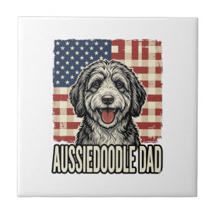 Aussiedoodle Papa Patriotisches Vintage-Hund-Shirt Fliese