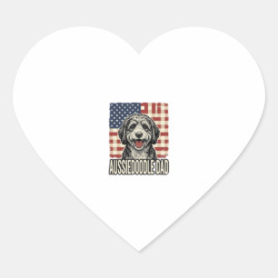 Aussiedoodle Papa Patriotisches Vintage-Hund-Shirt Herz-Aufkleber