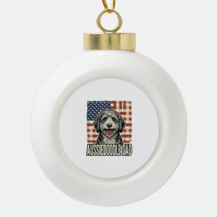 Aussiedoodle Papa Patriotisches Vintage-Hund-Shirt Keramik Kugel-Ornament