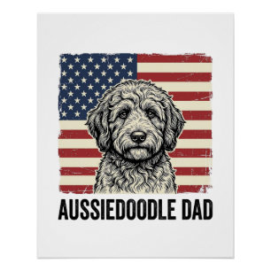 Aussiedoodle-Vater Patriotisches Vintage-Hund-Shir Poster