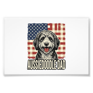 Aussiedoodle-Vater-patriotisches-vintage-Hunde-Shi Fotodruck