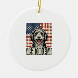 Aussiedoodle-Vater-patriotisches-vintage-Hunde-Shi Keramik Ornament