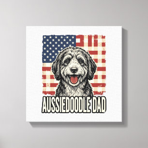 Aussiedoodle-Vater-patriotisches-vintage-Hunde-Shi Leinwanddruck