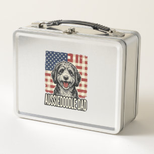 Aussiedoodle-Vater-patriotisches-vintage-Hunde-Shi Metall Brotdose