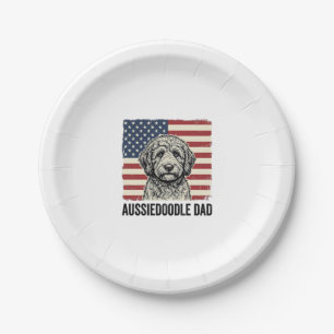 Aussiedoodle-Vater-patriotisches-vintage-Hunde-Shi Pappteller