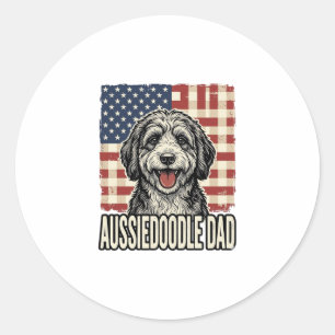 Aussiedoodle-Vater-patriotisches-vintage-Hunde-Shi Runder Aufkleber