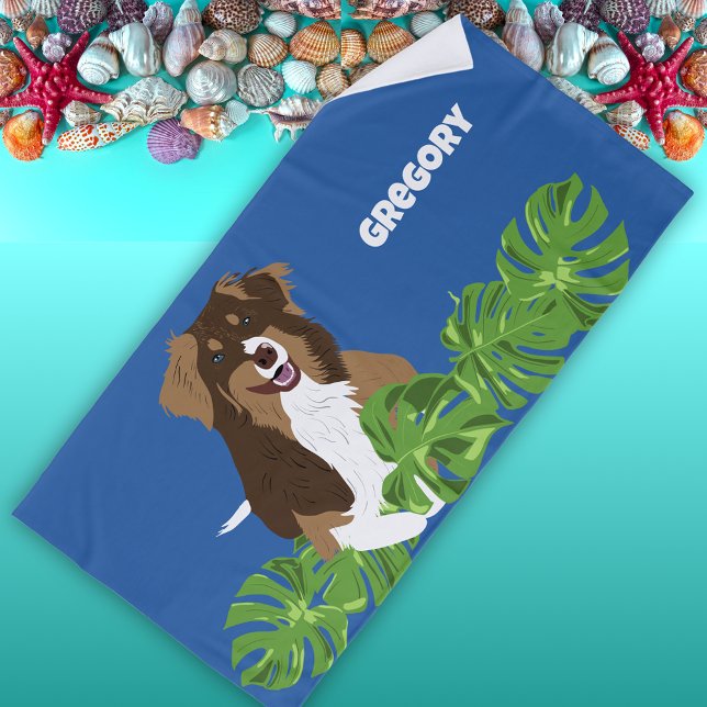 Aussies Australian Shepherd Dog Tropical Leaves Strandtuch (Von Creator hochgeladen)