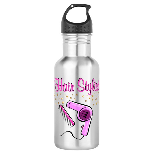 AUSSTEHENDER HAARESYL UND SCHÖNER TRINKFLASCHE (Vorderseite)