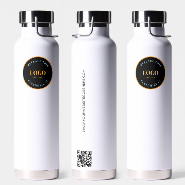 Ausstellung gibt QR-Code für Business-Farblogos Trinkflasche (Customizable colored logo, QR code, website tradeshow water bottle giveaway.)