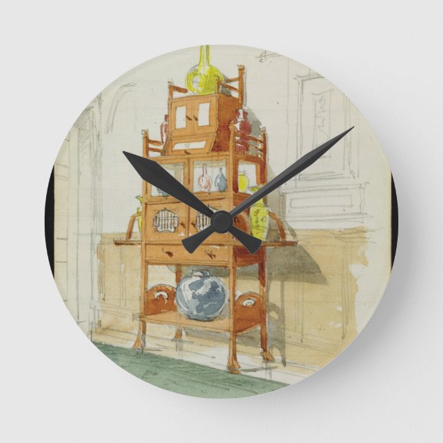 Ausstellungs-Kabinett, c.1860s-70s (w/c u. Runde Wanduhr (Vorderseite)