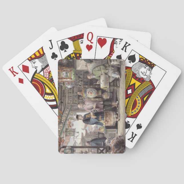 Ausstellungsraum eines Laternen-Kaufmannes in Spielkarten (Rückseite)