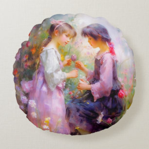 Austausch von Rose und Freundschaft Rundes Kissen