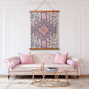 Auster-Pink-Anatolien-Muster-Türkischer Kilim-Tepp Wandteppich Mit Holzrahmen