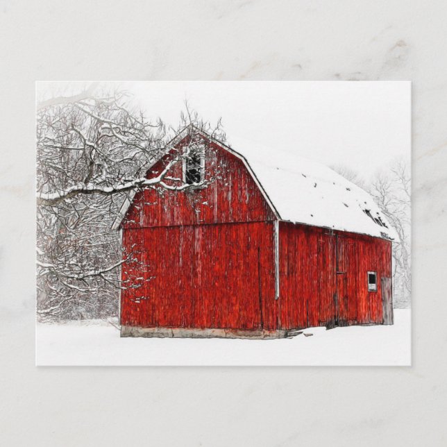 Austere und Bare Winter Red Barn Postkarte (Vorderseite)