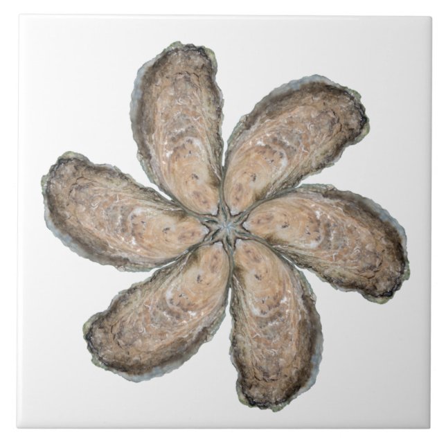 Austern-Blumen-Fliese - Weiß des Entwurfs-D Fliese (Vorderseite)