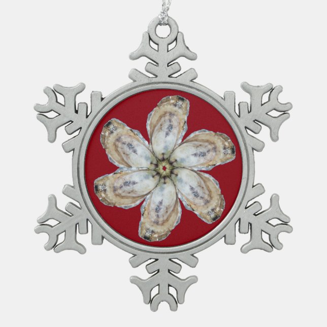 Austern-Blumen-Schneeflocke-Verzierung - entwerfen Schneeflocken Zinn-Ornament (Vorderseite)