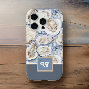 Austern in Pearls Blue Gray Tan Monogram Initial Case-Mate iPhone Hülle