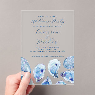 Austern-Willkommensparty Blaue Wasserfarbe Acryleinladungen