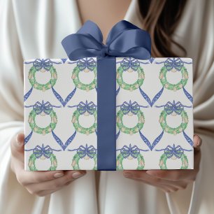 Austerne Weihnachtskränze im Wasserfarbene Küstens Geschenkpapier
