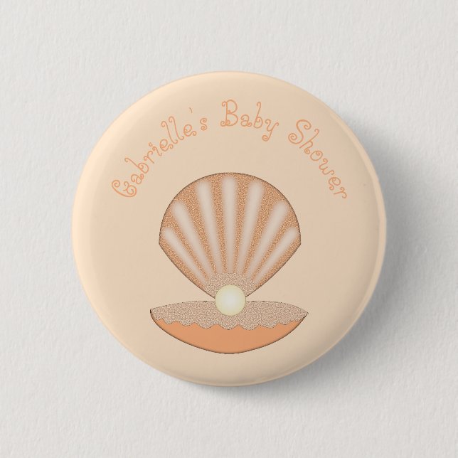 Austernschale und Perle Geschlechtsneutrale Babypa Button (Vorderseite)