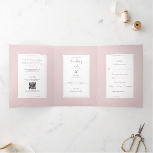 Austerrosa und moderne minimalistische Hochzeit in Dreifach Gefaltete Einladung