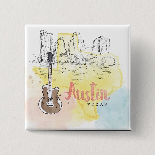 Austin, Aquarell-Skizze Texas | Button (Vorderseite)