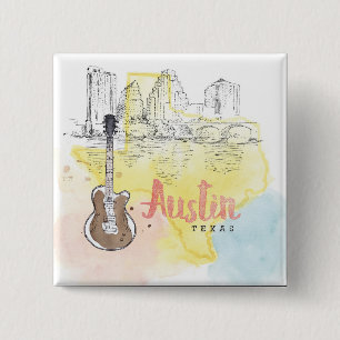 Austin, Aquarell-Skizze Texas Button
