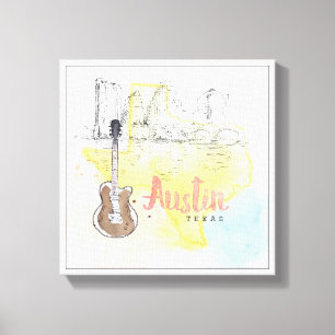 Austin, Aquarell-Skizze Texas Leinwanddruck