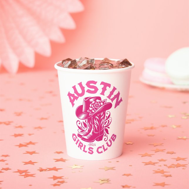 austin bachelorette Cowboy-Hut pink Pappbecher (Insitu)