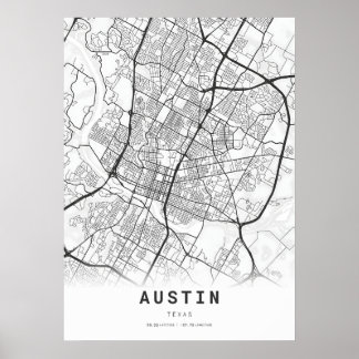 Austin City Kartographie Karte Poster