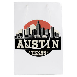Austin City Texas Skyline Retro Black & White Art Mittlere Geschenktüte