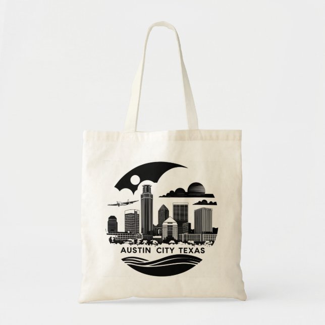 Austin City Texas Skyline Retro Black & White Art Tragetasche (Vorne)