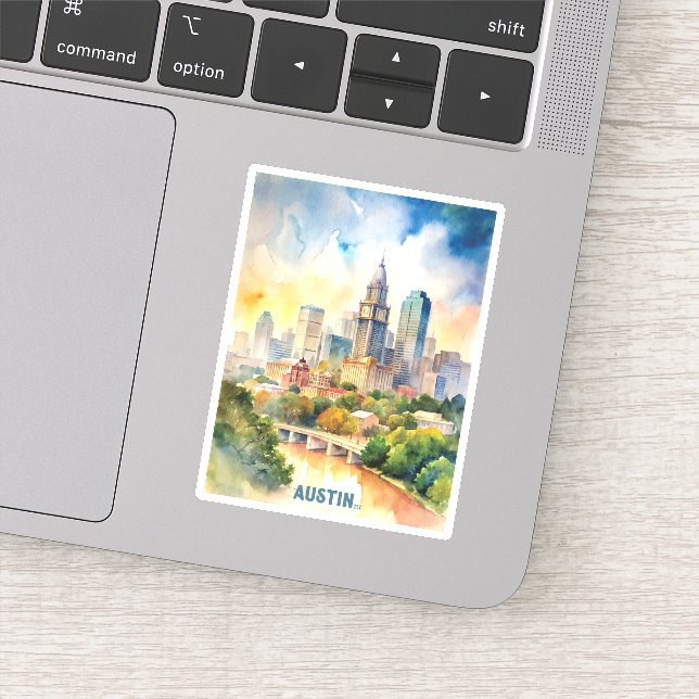 Austin City Watercolor-Malerei Aufkleber (Detail)