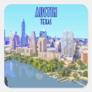 Austin Downtown Texas Vintage auf Deutsch Quadratischer Aufkleber