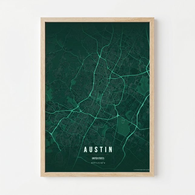 Austin Emerald Map Print Texas City Poster Gift (Von Creator hochgeladen)