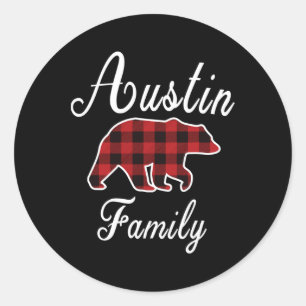 Austin Family Bear Red Kariert Christmas Pajama Me Runder Aufkleber