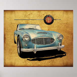 Austin Healey 3000 blau auf weiß Poster