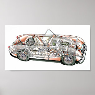 Austin Healey Bugeye Sprite zeichn Poster