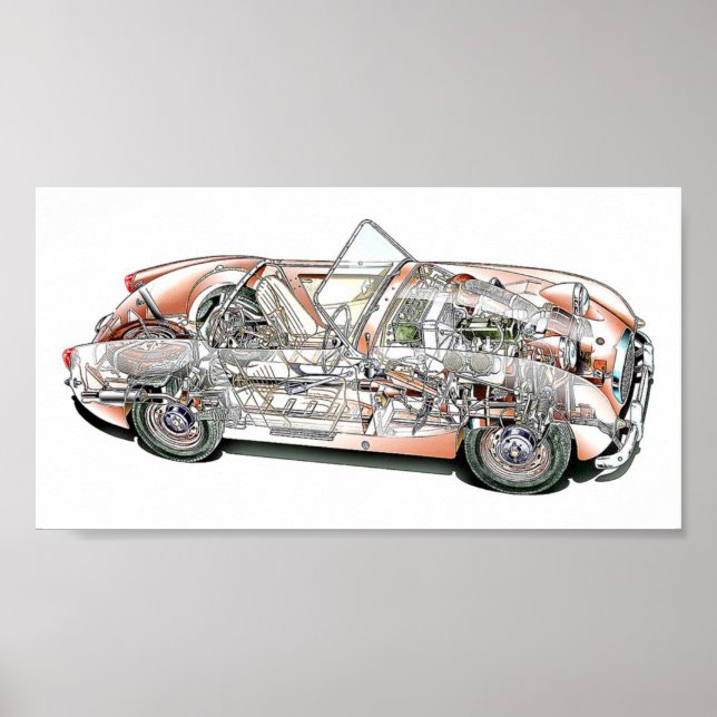Austin Healey Bugeye Sprite zeichn Poster (Vorne)