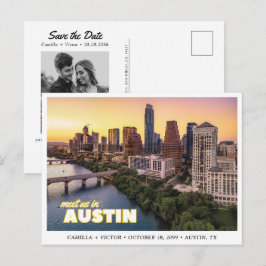 Austin Hochzeit Save the Date Downtown Postkarte