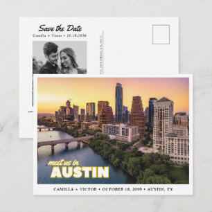 Austin Hochzeit Save the Date Downtown Postkarte