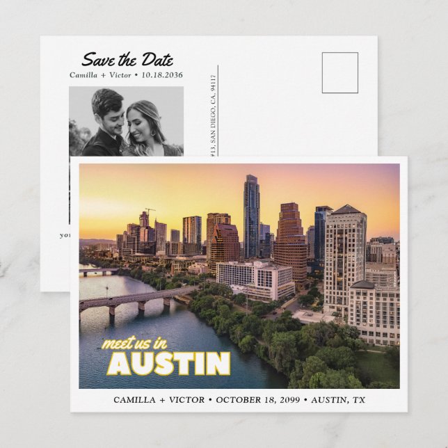 Austin Hochzeit Save the Date Downtown Postkarte (Vorne/Hinten)