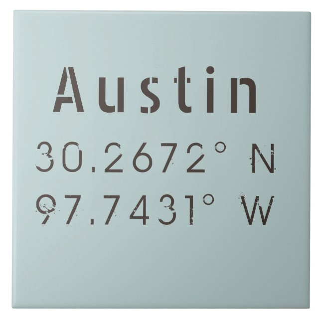 Austin Latitude Longitude Fliese (Vorderseite)