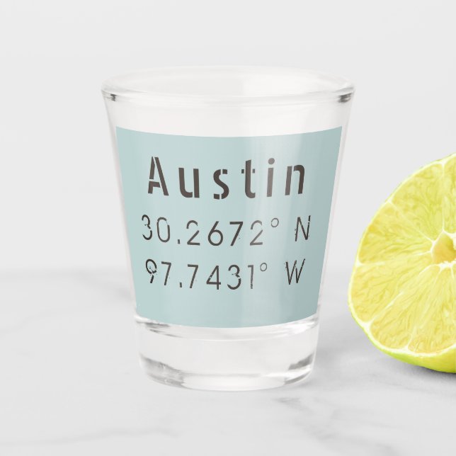 Austin Latitude Longitude Schnapsglas (Vorderseite)