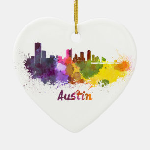 Austin Skyline in Aquarellfarbe Keramikornament
