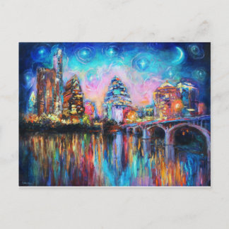 Austin Skyline in night cityscape Kunstgeschenke Postkarte