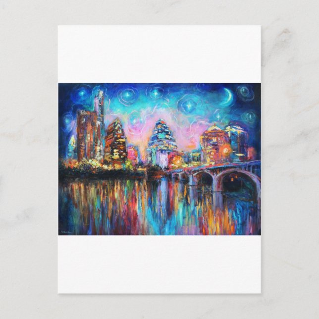 Austin Skyline in night cityscape Kunstgeschenke Postkarte (Vorderseite)