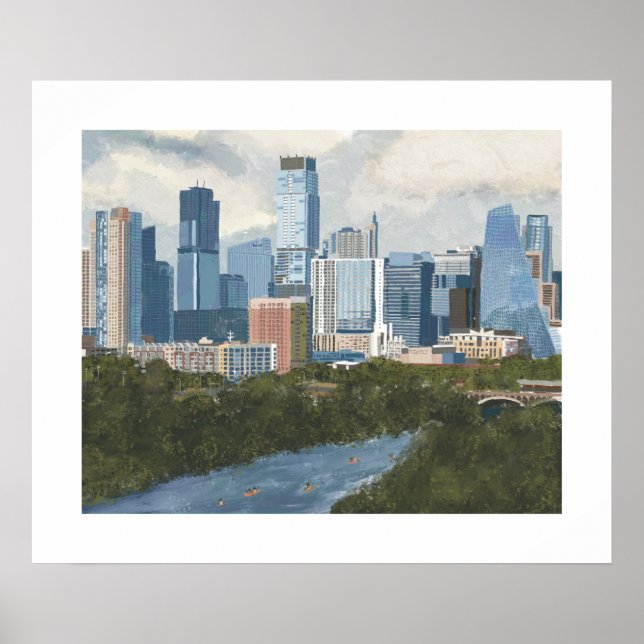 Austin Skyline Painted Art Print Poster (Vorne)